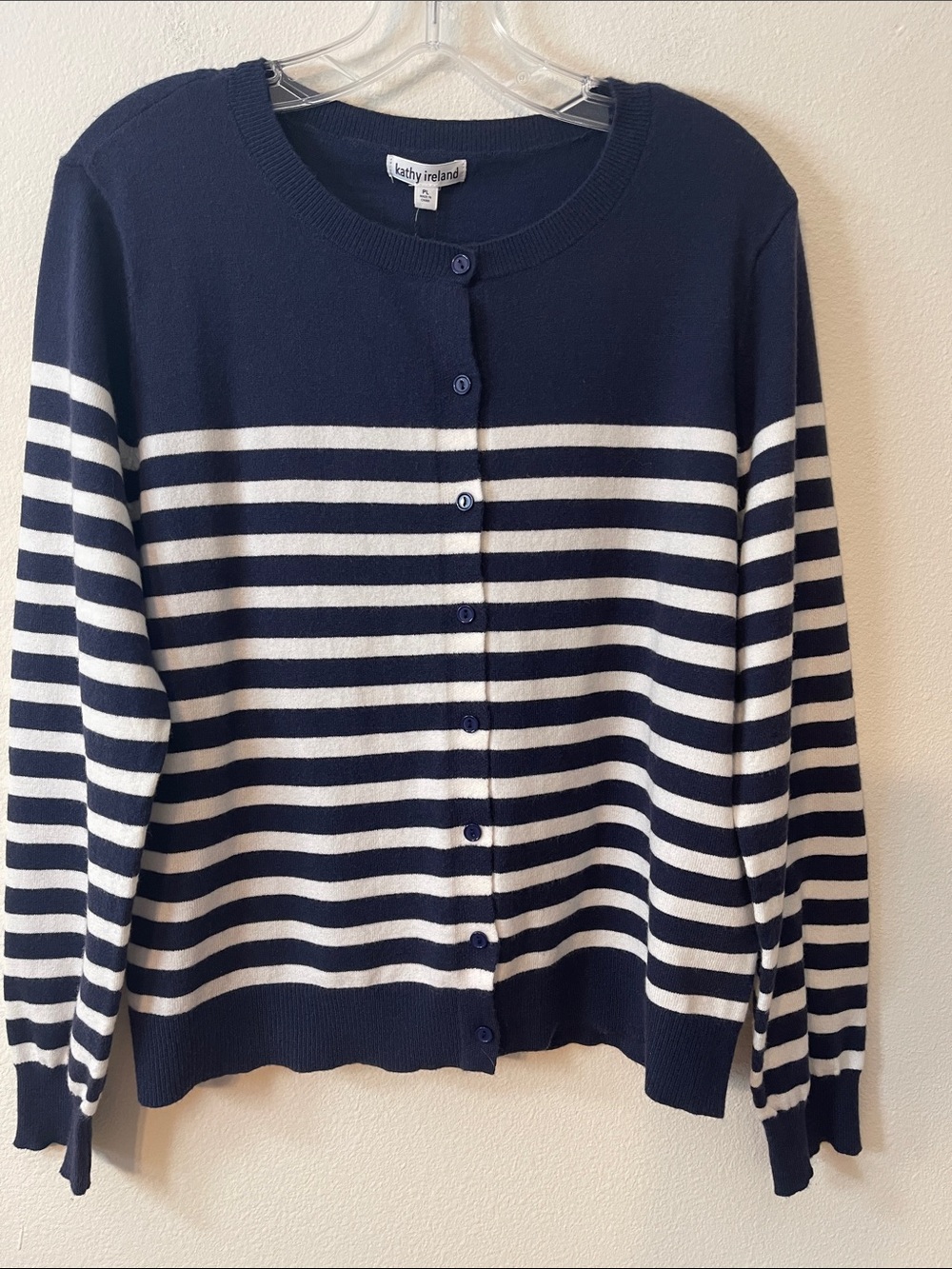NWT kathy ireland Navy & White Stripe Button-Front Cardigan Sweater
